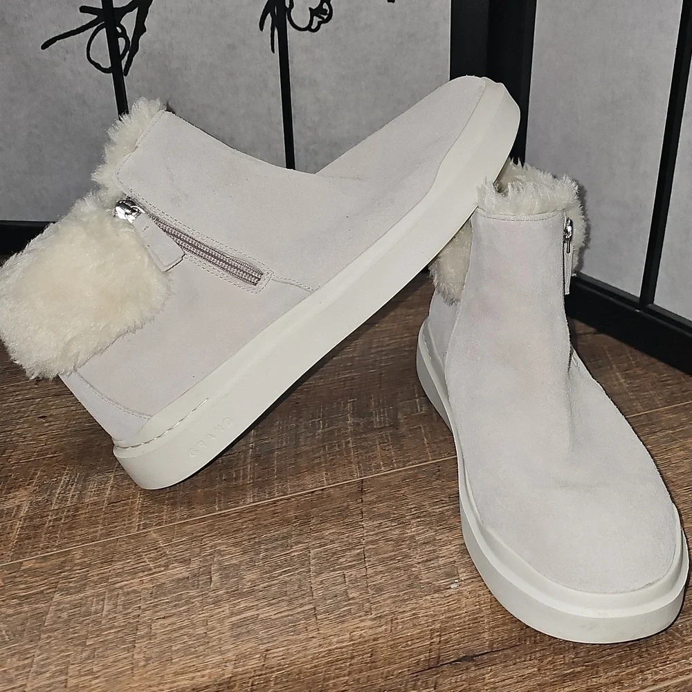 Cole Haan Off-White Fur-Lined Grandseries Waterproof Zippered Boots Size 11